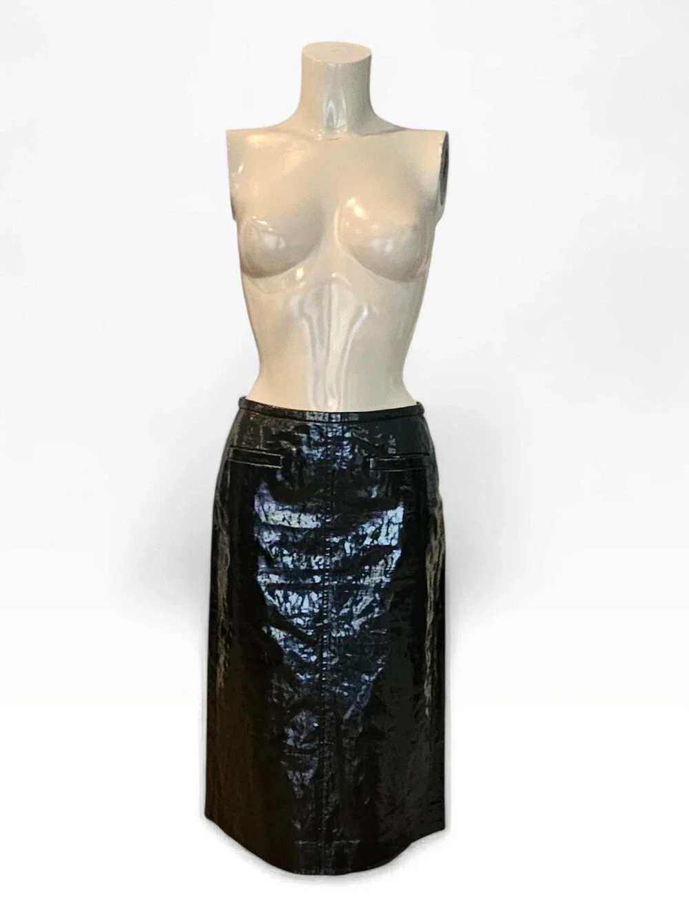 Nwt J.CREW Black Coated Faux Patent Leather Shiny Midi Pencil Skirt Sz 0